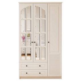 ELISE XL 3 Door 2 Drawer Mirrored White Wardrobe