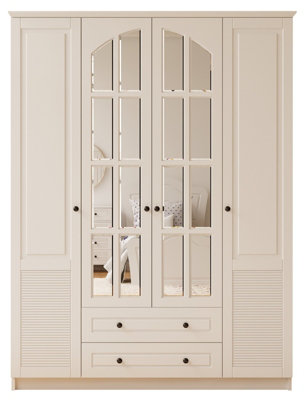 ELISE XL 4 Door 2 Drawer Mirrored White Wardrobe