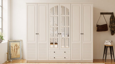 ELISE XL 6 Door 2 Drawer Mirrored White Wardrobe