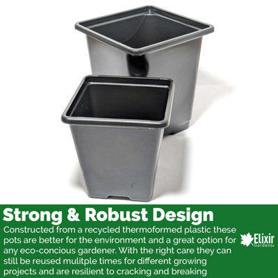 Elixir Gardens 11L Strong Square Black Plant Pots x500