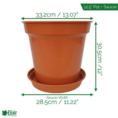 Elixir Gardens 12.5 inch Glossy Terracotta Plant Pots and 12.5 inch ...