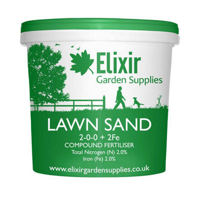 Elixir Gardens 2-0-0-2Fe Lawn Sand Professional Grass/Paddcock Top Dressing + Nitrogen Feed in tub x1kg