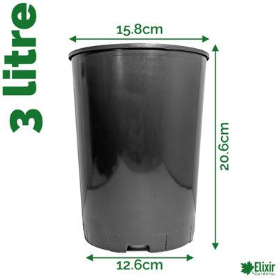 Elixir Gardens 3L Black Plastic Deep Rose Pots x30