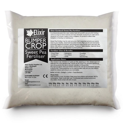 Elixir Gardens Bumper Crop Soluble Sweet Pea Fertiliser N.P.K: 9-15-38 ...