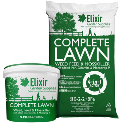 Elixir Gardens COMPLETE LAWN Weed, Feed & Mosskiller 10-2-2+8Fe 4-in-1 Fertiliser with Iron in bag x20kg