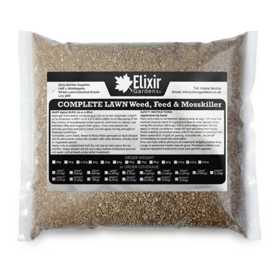 Elixir Gardens COMPLETE LAWN Weed, Feed & Mosskiller 10-2-2+8Fe 4-in-1 Fertiliser with Iron in bag x20kg