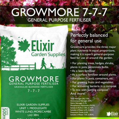 Elixir Gardens Growmore 7-7-7 Special Blend All Round General Purpose Fertiliser bag x25kg