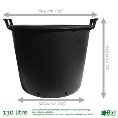 Elixir Gardens Heavy Duty 130 Litre Tree & Shrub Patio Recycled Plastic Container Pots/Tubs with Handles x2