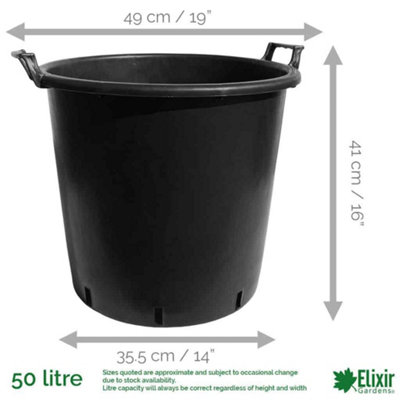Elixir Gardens Heavy Duty 50 Litre Tree & Shrub Patio Recycled Plastic Container Pots/Tubs with Handles x4