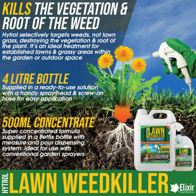 Elixir Gardens Hytrol Selective Lawn Weedkiller & Herbicide Kills Weeds ...
