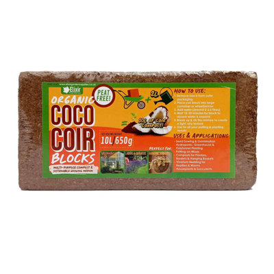 ELIXIR GARDENS ORGANIC COIR COCO COMPOST BLOCKS PEAT-FREE NATURAL ...