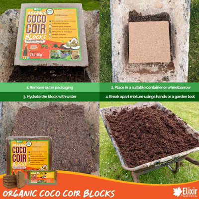 Elixir Gardens Organic Coir Coco Compost Blocks Peat-Free Natural ...