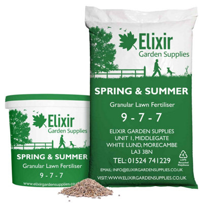 Elixir Gardens Spring & Summer 9-7-7 Garden Lawn Fertiliser Granular Grass Food/Turf Feed tub x1kg