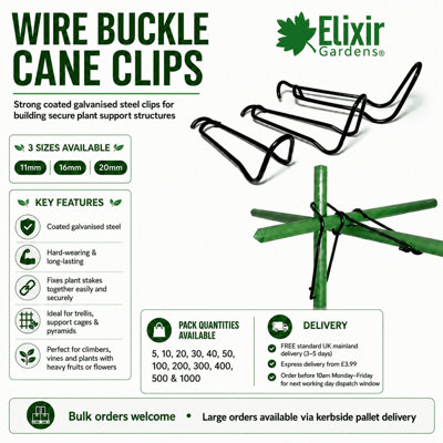 Elixir Gardens Wire Buckle Cane Clips, Coated Galvanized Steel ...