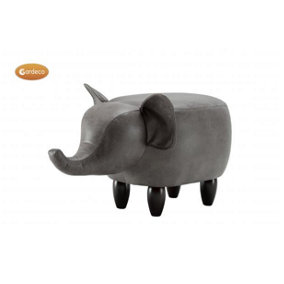 Eliza the Elephant Leatherette Foot Stool with Wooden Legs. Dark Grey Colour. H36 cm - Great Christmas Gift Idea
