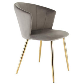 Ella Dining Accent Chair Upholstered in Velvet Fabric  - Grey/Gold