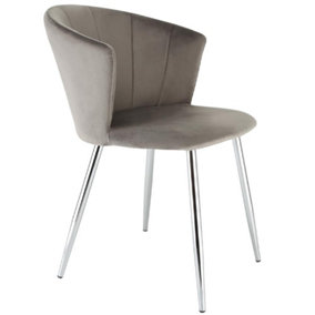 Ella Dining Accent Chair Upholstered in Velvet Fabric  - Grey/Silver