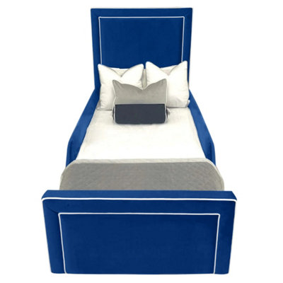 Ella Kids Bed Gaslift Ottoman Plush Velvet with Safety Siderails Blue