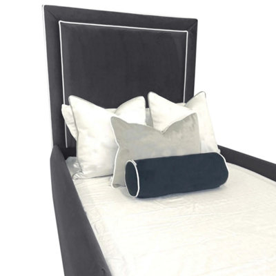 Ella Kids Bed Gaslift Ottoman Plush Velvet with Safety Siderails- Steel