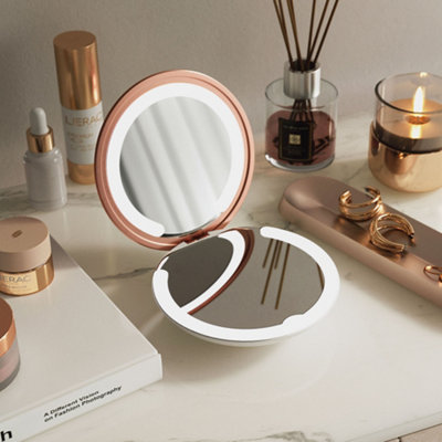 Ella Rosegold Compact Mirror with LED Lights