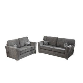 Elland Chenille Grey Sofa Full Back 3+2 Set