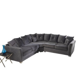 Elland Plush Velvet Grey Corner Sofa Scatterback 2c2