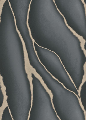 Elle by Erismann Statement Marble Textured Vinyl in Black and Gold