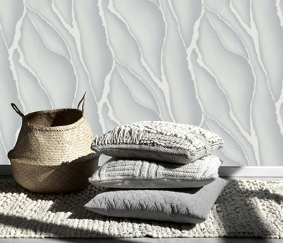 Elle by Erismann Statement Marble Textured Vinyl in Silver and White