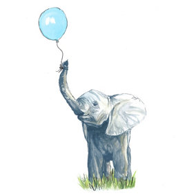 Elle Elephant with pale blue balloon Wall Sticker