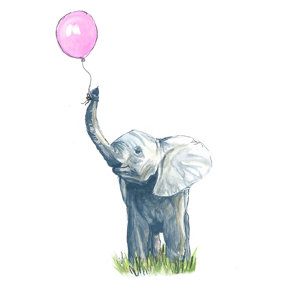Elle Elephant with pink balloon Wall Sticker