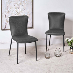 Ellie Faux Leather Vintage Style Dining Chair - Grey (Set of 2)
