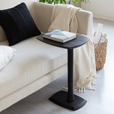 Ellis Solid Wood C Shape Side Table Living Room Bedside Sofa End Table - Black