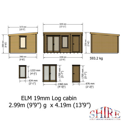 Elm 10x14 19mm Log Cabin with side storage - 8