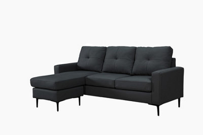 Elm Corner Sofa with Matching Footstool, 3 Seater Sofa in Air Leather Black