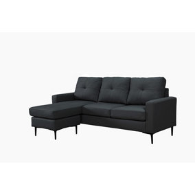 Elm Corner Sofa with Matching Footstool, 3 Seater Sofa in Air Leather Black