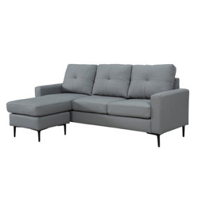 Elm Corner Sofa with Matching Footstool, 3 Seater Sofa in Air Leather Grey