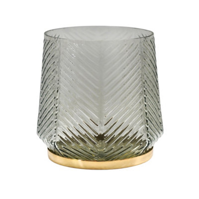 Elm Embossed Candle Holder Clear Grey H20cm