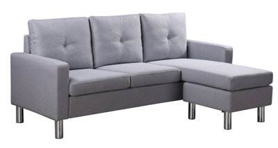 Elm Fabric Sofa with Matching Footstool, 3 Seater Settee in Grey