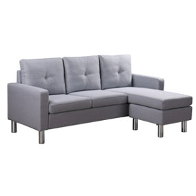 Elm Fabric Sofa with Matching Footstool, 3 Seater Settee in Grey