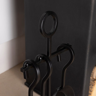 Elm Fireside Companion Set with Poker Brush Coal Shovel Contemporary Tool Holder