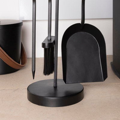 Elm Fireside Companion Set with Poker Brush Coal Shovel Contemporary Tool Holder - 3