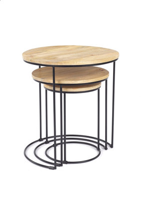 Elm Hom And Garden Light Oak Finish Wooden Metal Round Nest Of Three 3 Tables Side Lamp H55 x