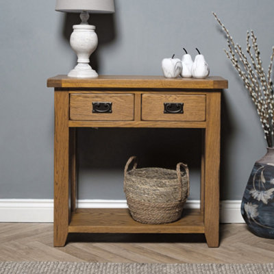 Elm Home And Garden 2 Drawer Rustic Oak Wooden Console Hall Telephone ...