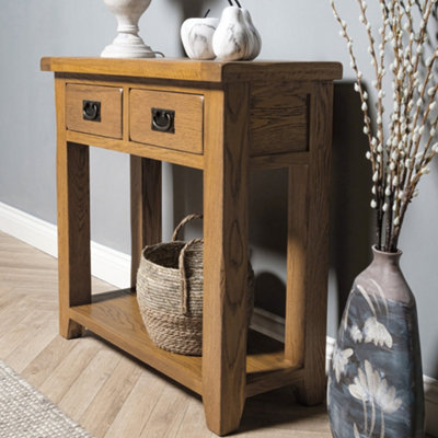 Elm Home And Garden 2 Drawer Rustic Oak Wooden Console Hall Telephone ...
