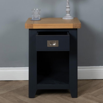 Elm Home and Garden Dark Blue Oak Wood Side Table Bedside Cabinet Fully Assembled