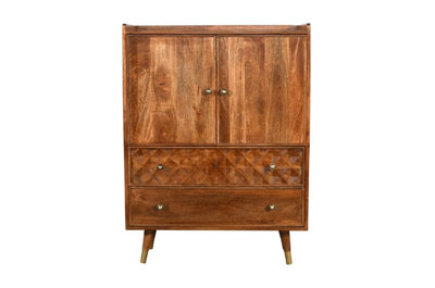 Elm Home and Garden Dark Solid Mango Wood Tall Sideboard - 2 Doors - 2 Drawers 111cm high, 83cm wide, 39cm deep