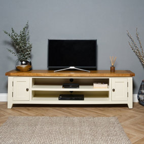 Elm Home And Garden Extra Large Tv Video Media Unit Painted Cream Wooden Oak 50cm High x 180cm Wide x 37cm Deep Fully Assembled