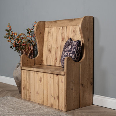 Elm Home And Garden Monks Hall Shoe Storage Bench Reclaimed Pine Wood 107cm High, 90cm Wide, 45cm Deep