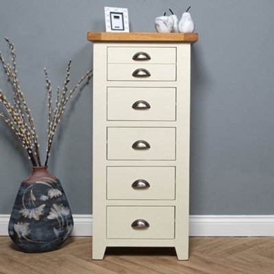 Elm Home And Garden Painted Cream Off White 5 Drawer Wooden Oak Chest Of 5 Drawers