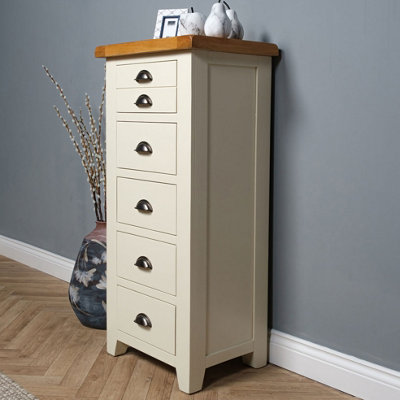 Elm Home And Garden Painted Cream/Off White 5 Drawer Wooden Oak Chest Of 5 Drawers  116cm High x 55cm Wide x  40cm Deep  Assembled
